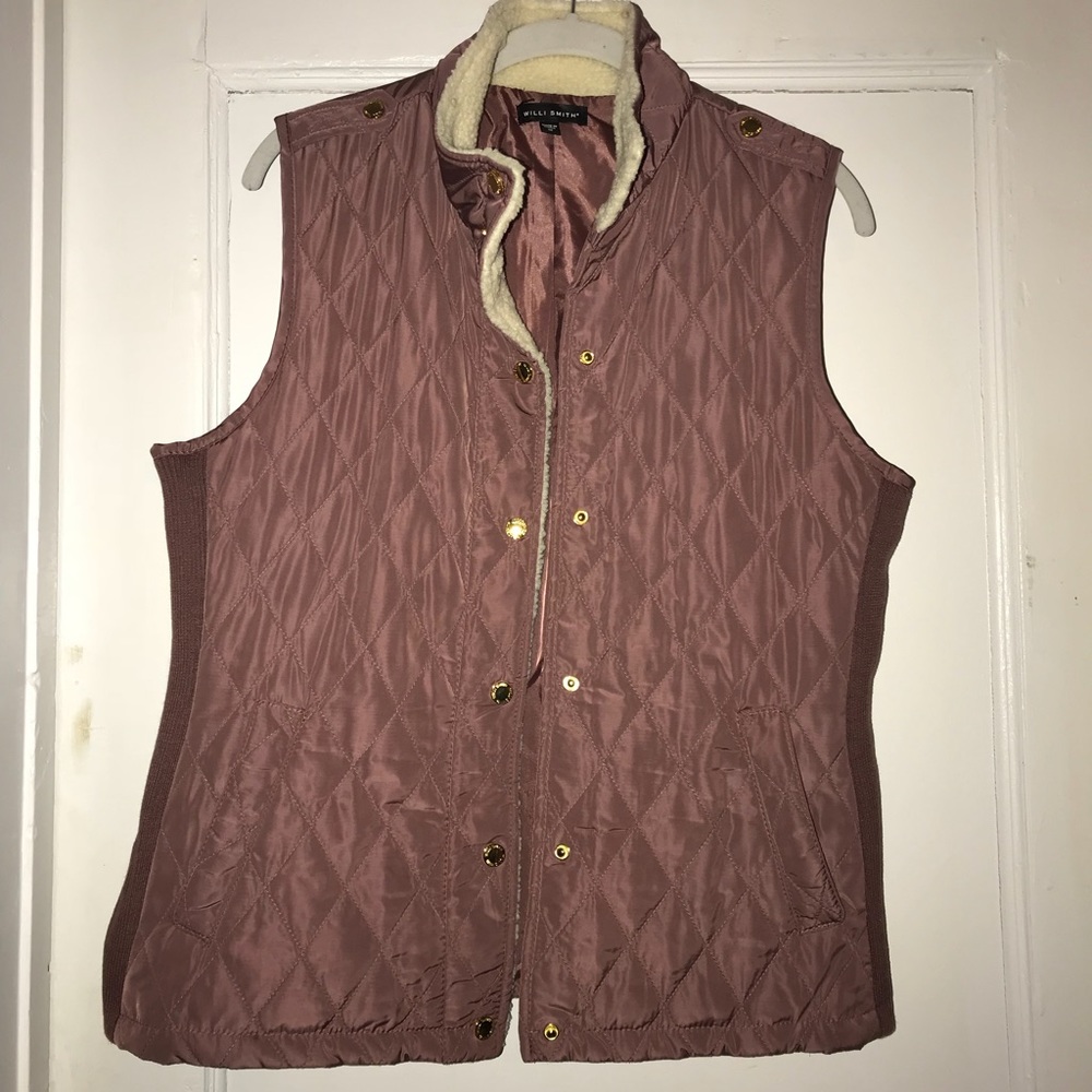 Blush pink quilted vest gold snap buttons